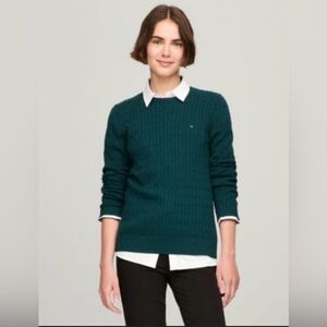 NWT!Tommy Hilfiger Women's Green Pullover Cable Knit Sweater Size Small